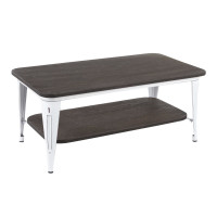 Lumisource TC-OR1936 VWE Oregon Industrial Coffee Table in Vintage White Metal and Espresso Wood-Pressed Grain Bamboo